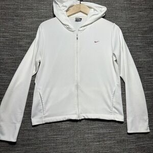 Nike Hoodie Women M White LS Sphere Dry Full Zip Y2K Gray Tag Athletic Jacket